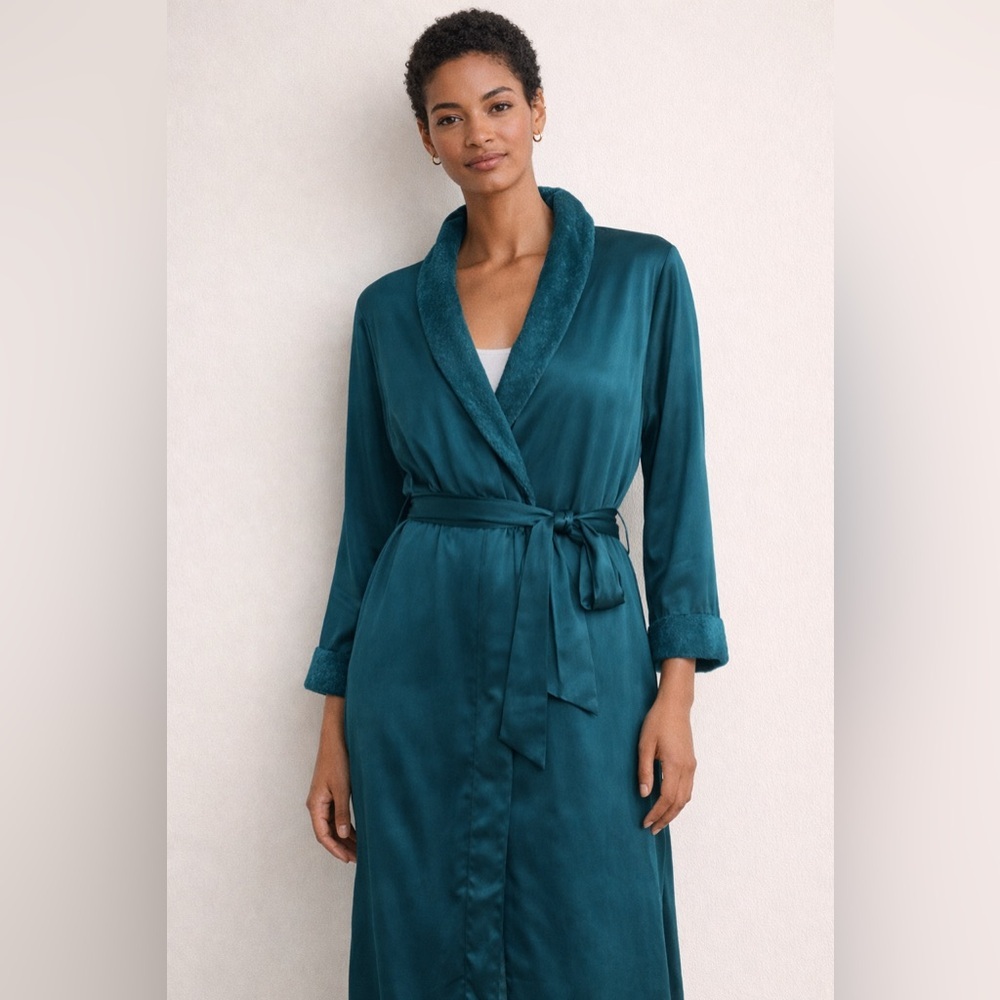 WinterSilks‎ Robe Faux Fur Lined Silk 100% Shell LuxuRy Old Money Fairy, M